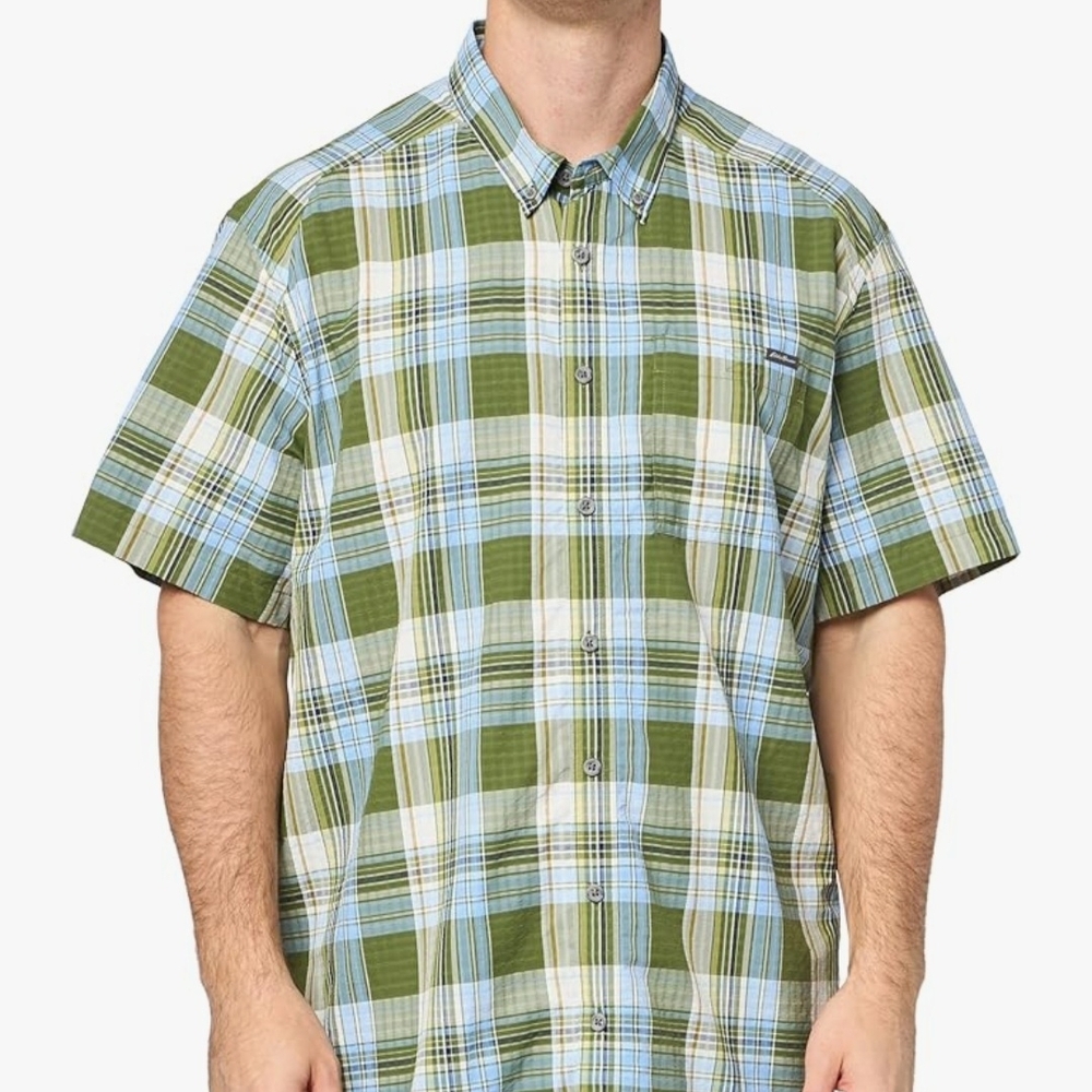 Men's Green Plaid Short Sleeve Shirt